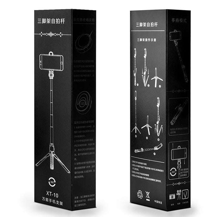 XT10 Multi-function Mobile Live Broadcast Bluetooth Self-timer Pole Tripod (Black)