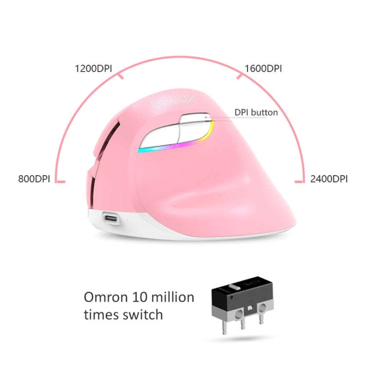 DELUX M618 Mini 2.4G Wireless 2400DPI USB Rechargeable Ergonomic Vertical Mouse (White)