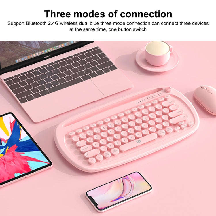 FOETOR K520t Mini Three Modes Wireless Bluetooth Keyboard(Pink)