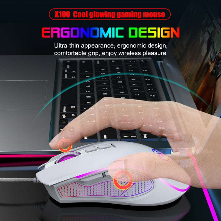HXSJ X100 7-buttons 3600 DPI Cool Glowing Wired Gaming Mouse, Cable Length: 1.5m (White)