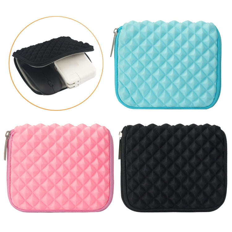 Diamond Texture Laptop Power Bag, Size: 16 x 13 x 1.5cm (Black)