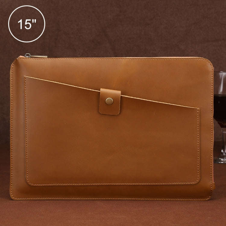 Universal Genuine Leather Business Zipper Laptop Tablet Bag For 15 inch and Below(Yellow)