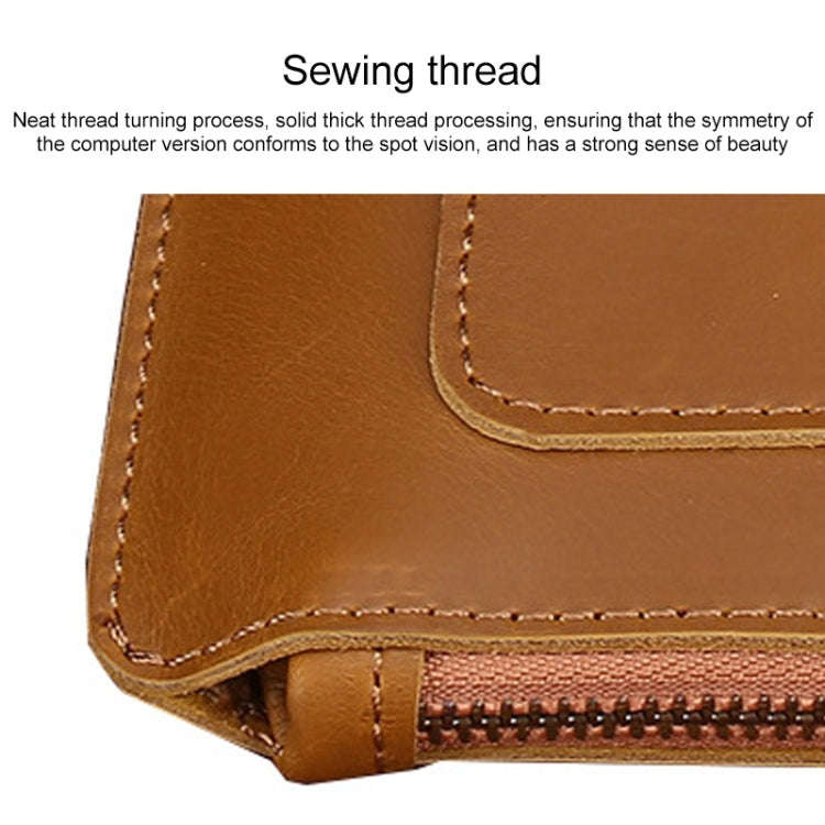 Universal Genuine Leather Business Zipper Laptop Tablet Bag For 15 inch and Below(Coffee)