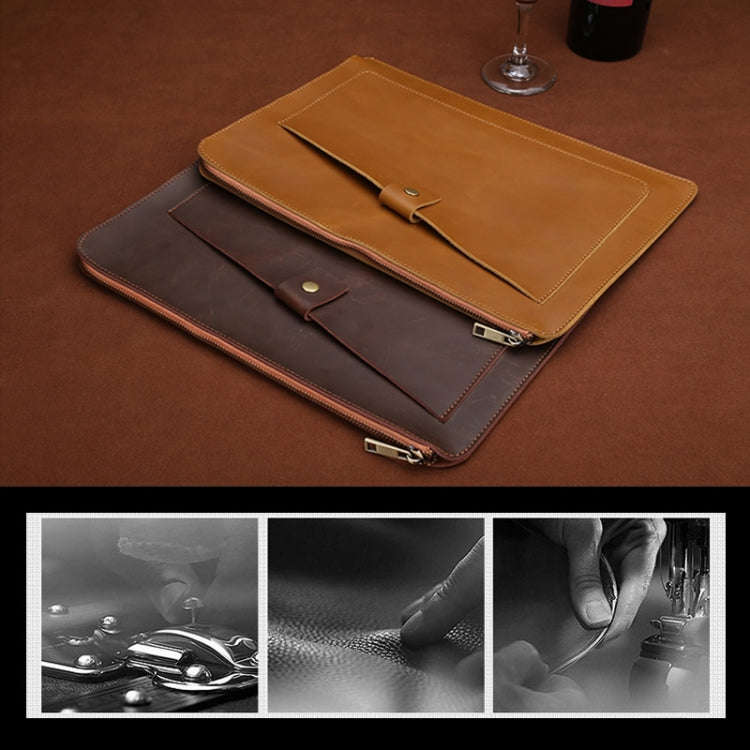 Universal Genuine Leather Business Zipper Laptop Tablet Bag For 15 inch and Below(Coffee)