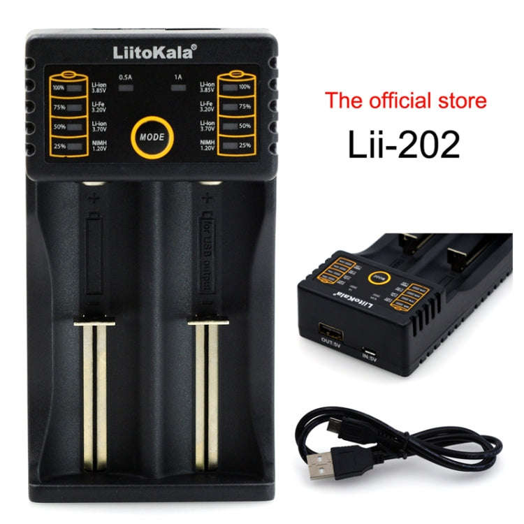 LiitoKala lii-202 USB Output Intelligent Battery Charger for Li-ion IMR 18650, 18490, 18350, 1767...