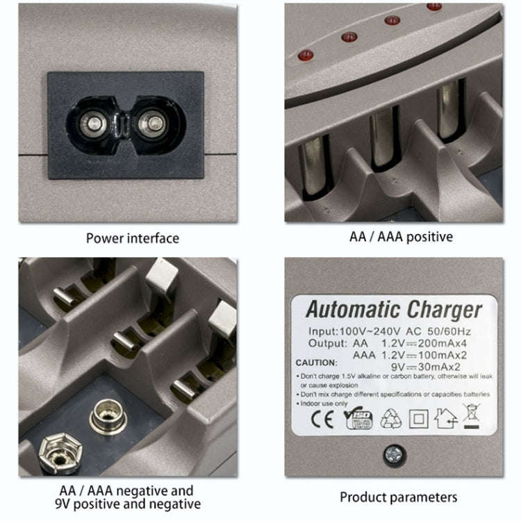 AC 100-240V 4 Slot Battery Charger for AA & AAA & 9V Ni-MH Battery, EU Plug