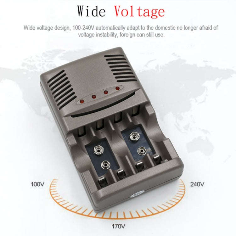 AC 100-240V 4 Slot Battery Charger for AA & AAA & 9V Ni-MH Battery, EU Plug