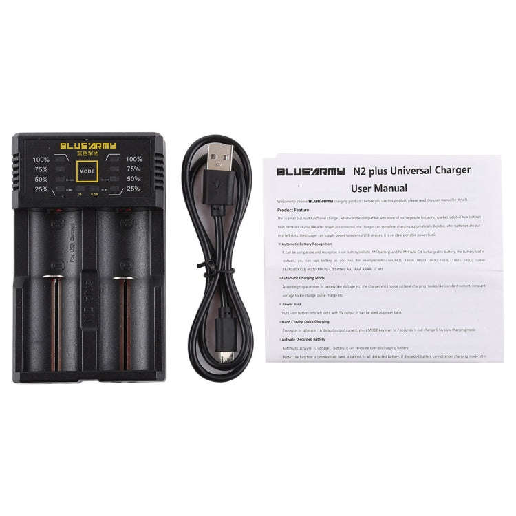 N2 PLUS Micro USB Smart Battery Charger with Indicator Light for 26650, 18650,18500, 14500, 16340...