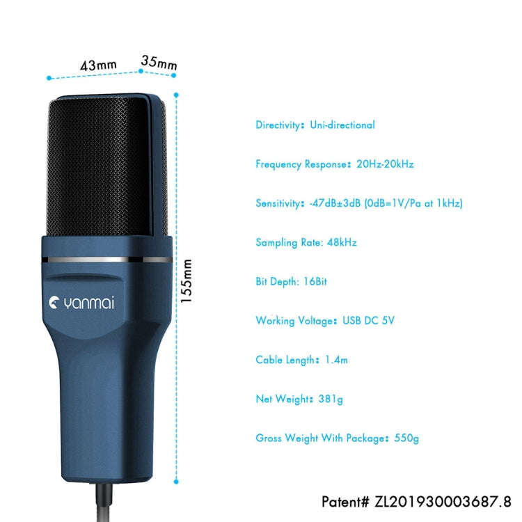 Yanmai SF-777 1.4m Computer Game Recording Condenser Microphone with Pop Filter & Tripod Stand (B...
