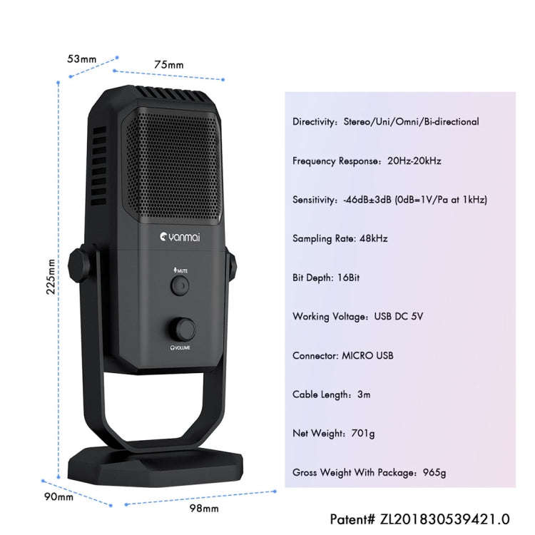 Yanmai SF-900 Multi-function Four Directivity Studio Recording Condenser Microphone with Desktop ...
