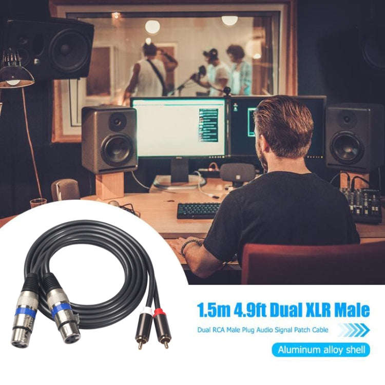 366155-15 2 RCA Male to 2 XLR 3 Pin Male Audio Cable, Length: 1.5m