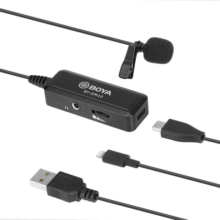 BOYA BY-DM10 USB / 8 Pin Plug Broadcast Lavalier Microphone with Windscreen, Cable Length: 6m(Black)