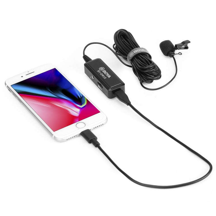 BOYA BY-DM10 USB / 8 Pin Plug Broadcast Lavalier Microphone with Windscreen, Cable Length: 6m(Black)