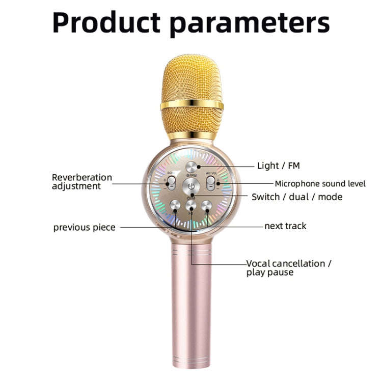 K2 Bluetooth 5.0 Karaoke Live Colorful Lights Wireless Bluetooth Microphone (Gold)