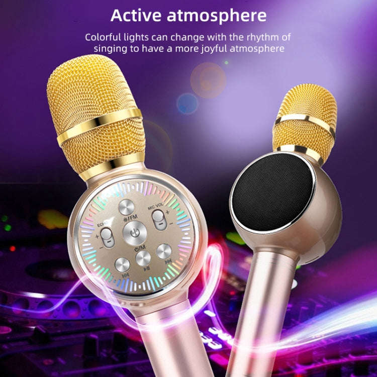 K2 Bluetooth 5.0 Karaoke Live Colorful Lights Wireless Bluetooth Microphone (Gold)