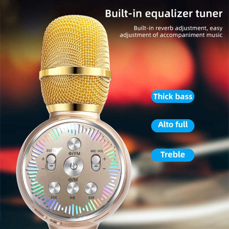 K2 Bluetooth 5.0 Karaoke Live Colorful Lights Wireless Bluetooth Microphone (Gold)