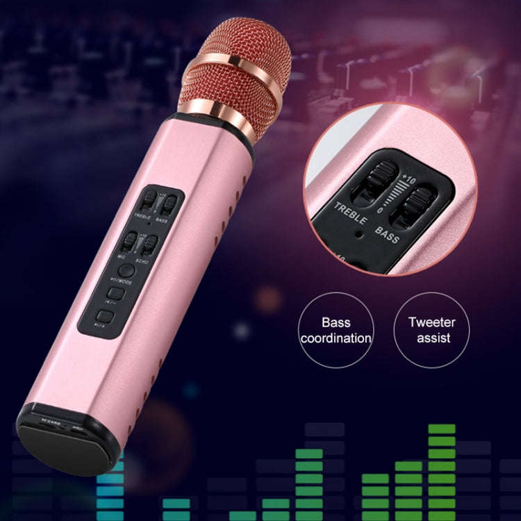 K6 Bluetooth 4.2 Karaoke Live Stereo Sound Wireless Bluetooth Condenser Microphone (Rose Gold)