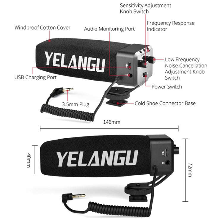 YELANG MIC09 Shotgun Gain Condenser Broadcast Microphone with Windshield for Canon / Nikon / Sony...