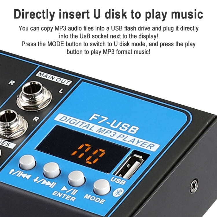 F7 Home 7-channel Bluetooth USB Reverb Mixer, EU Plug(Black)