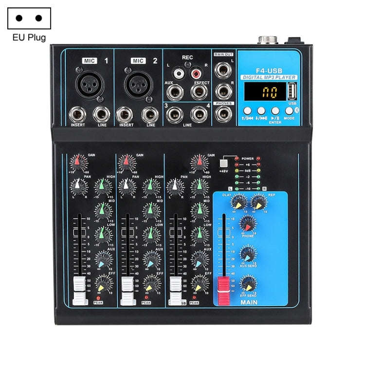 F4 Home 4-channel Bluetooth USB Reverb Mixer, EU Plug (Black)