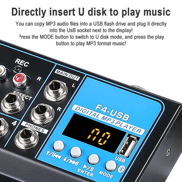 F4 Home 4-channel Bluetooth USB Reverb Mixer, EU Plug (Black)