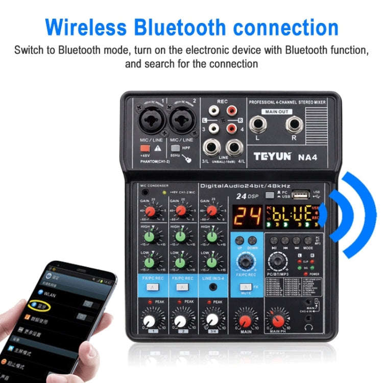 TEYUN NA4 4-channel Small Mixing Console Mobile Phone Sound Card Live Broadcast Computer Recordin...