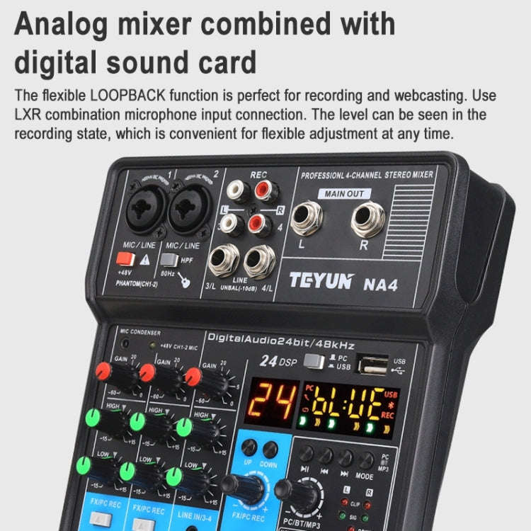 TEYUN NA4 4-channel Small Mixing Console Mobile Phone Sound Card Live Broadcast Computer Recordin...