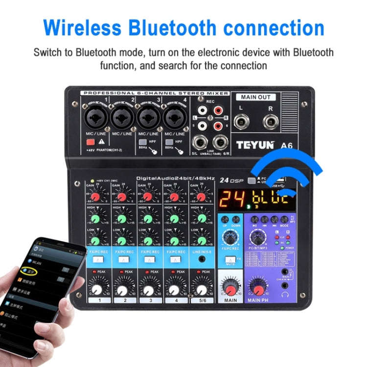 TEYUN NA6 6-channel Small Mixing Console Mobile Phone Sound Card Live Broadcast Computer Recordin...