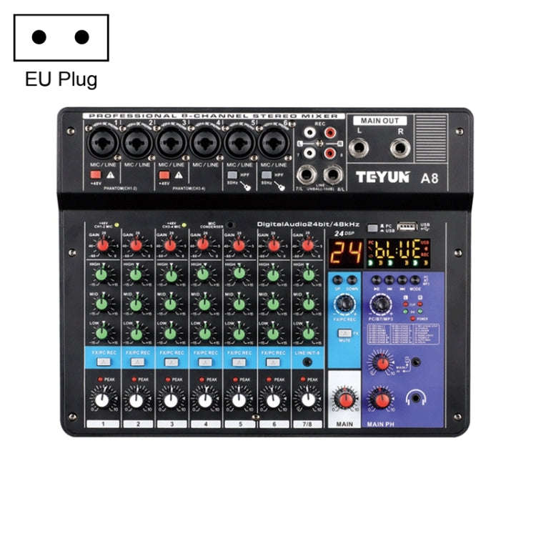 TEYUN NA8 8-channel Small Mixing Console Mobile Phone Sound Card Live Broadcast Computer Recordin...