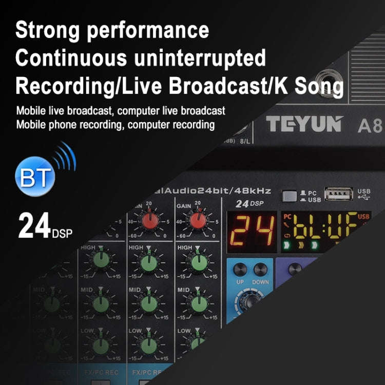 TEYUN NA8 8-channel Small Mixing Console Mobile Phone Sound Card Live Broadcast Computer Recordin...