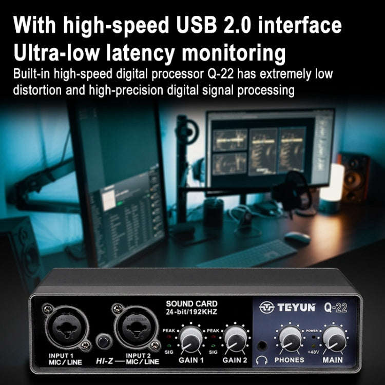 TEYUN Q-22 USB Computer Free Srive Microphone External Sound Card(Black)