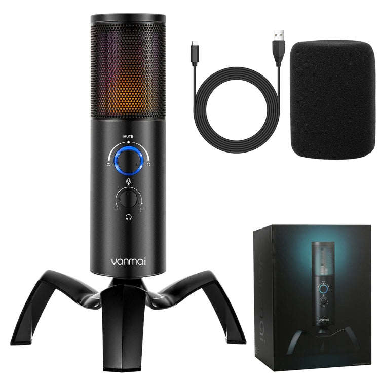 Yanmai Q18 USB Professional Computer Microphone Anchor Recording Karaoke Condenser Microphone (Bl...