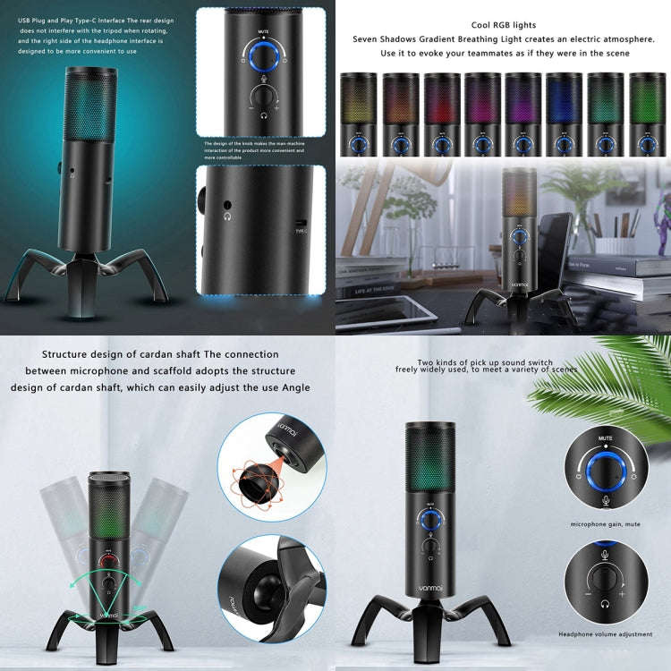 Yanmai Q18 USB Professional Computer Microphone Anchor Recording Karaoke Condenser Microphone (Bl...