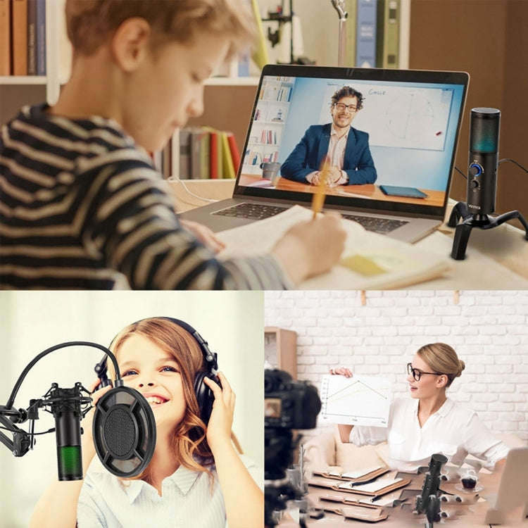 Yanmai Q18 USB Professional Computer Microphone Anchor Recording Karaoke Condenser Microphone (Bl...
