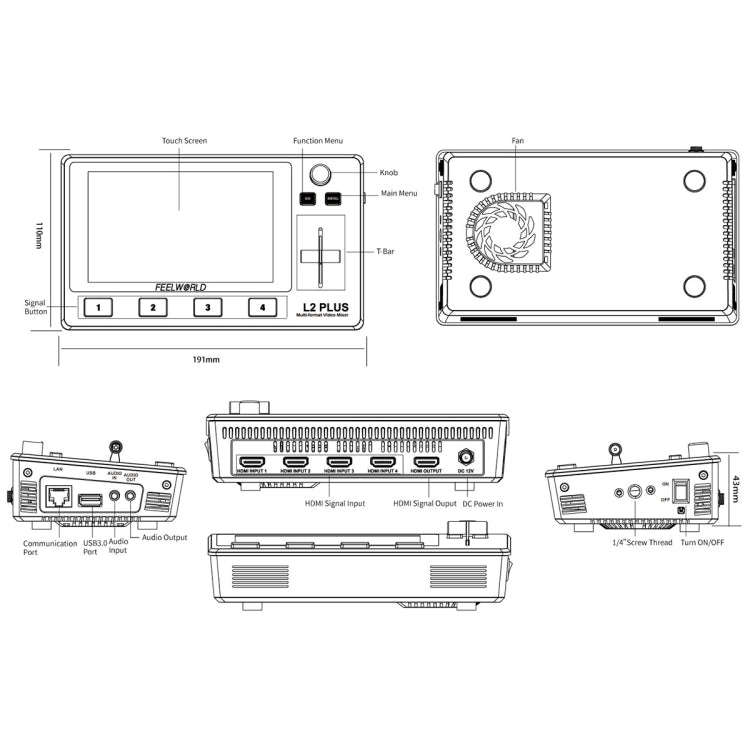 FEELWORLD L2 Plus Multi-camera Video Mixer Switcher with 5.5 inch Screen(UK Plug)