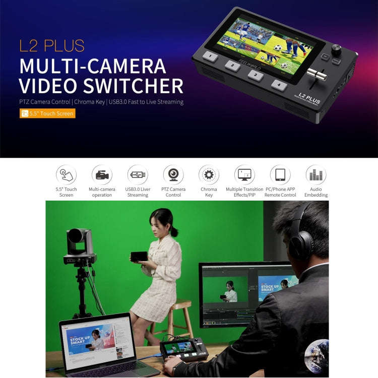 FEELWORLD L2 Plus Multi-camera Video Mixer Switcher with 5.5 inch Screen(UK Plug)