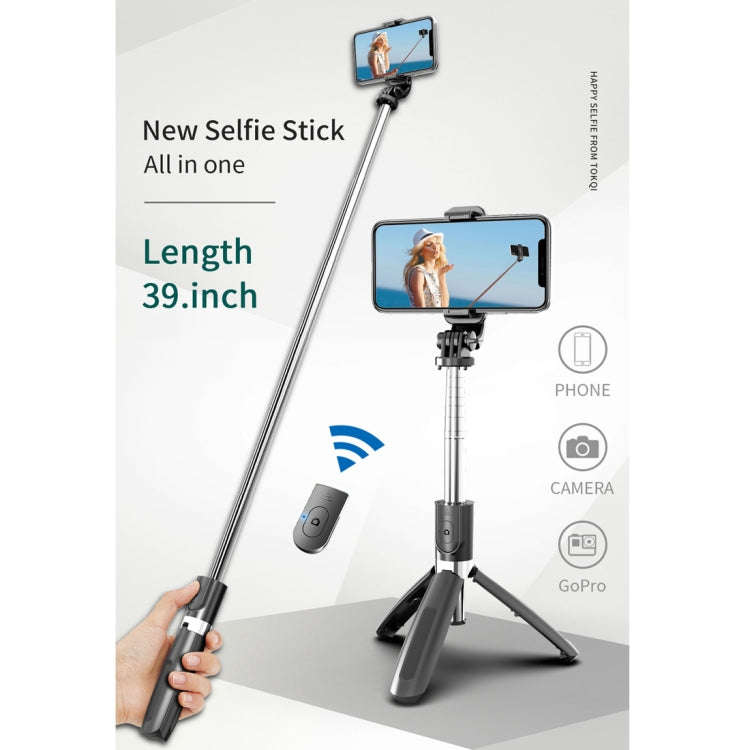 L02 100cm Multi-function Adjustable Bluetooth Self-timer Pole Tripod Selfie Stick (White)