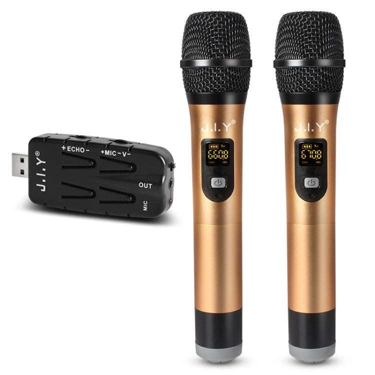 J.I.Y 2 in 1 K Song Wireless Microphones for TV PC with Audio Card USB Receiver and LED Display (...