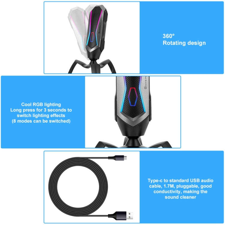 Yanmai T1 360-degree Free Rotation Cardioid Pointing Condenser Gaming Microphone with RGB Colorfu...