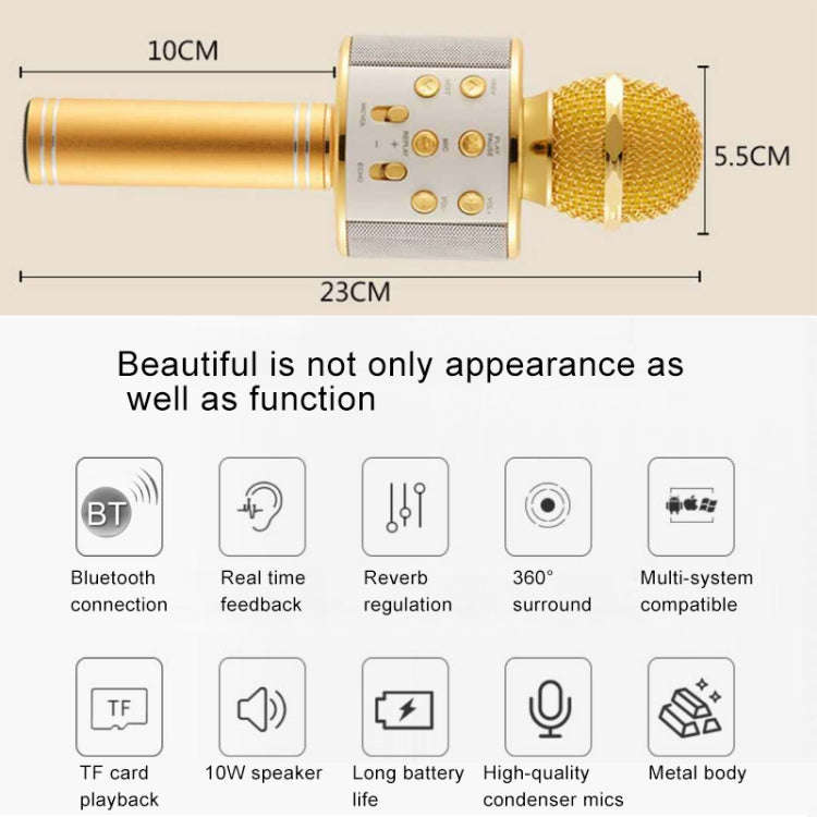 WS-858 Metal High Sound Quality Handheld KTV Karaoke Recording Bluetooth Wireless Microphone, for...