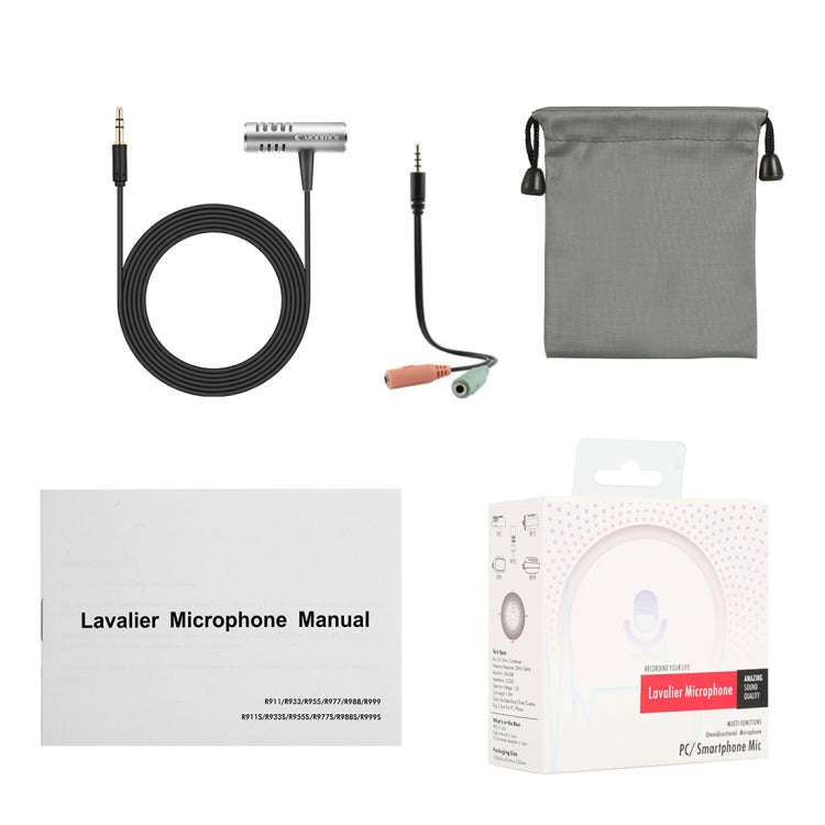Yanmai R933 Professional Clip-on Lapel Mic Lavalier Omni-directional Double Condenser Microphone ...