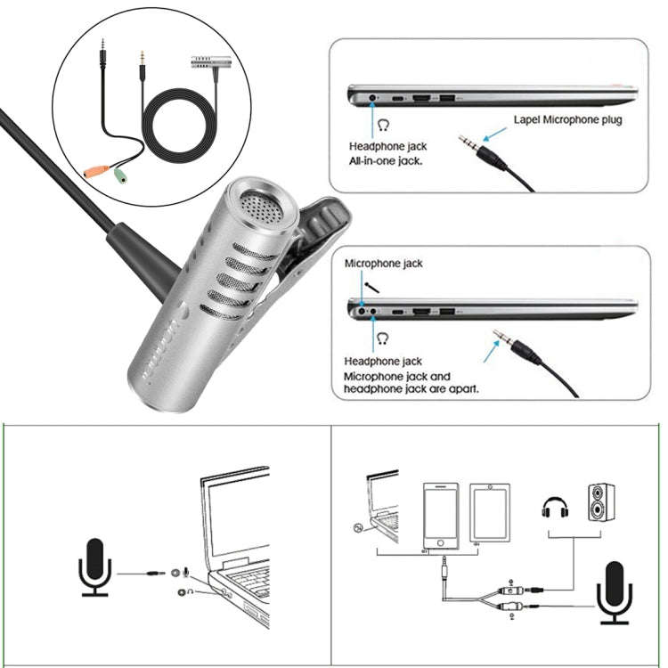 Yanmai R933 Professional Clip-on Lapel Mic Lavalier Omni-directional Double Condenser Microphone ...