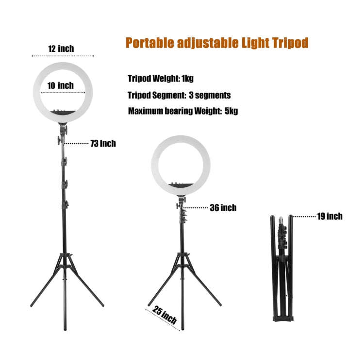 MANTOO RL-12 II 100-240V 28W 12 inch Two-color Dimmable Ring Fill Light with Tripod