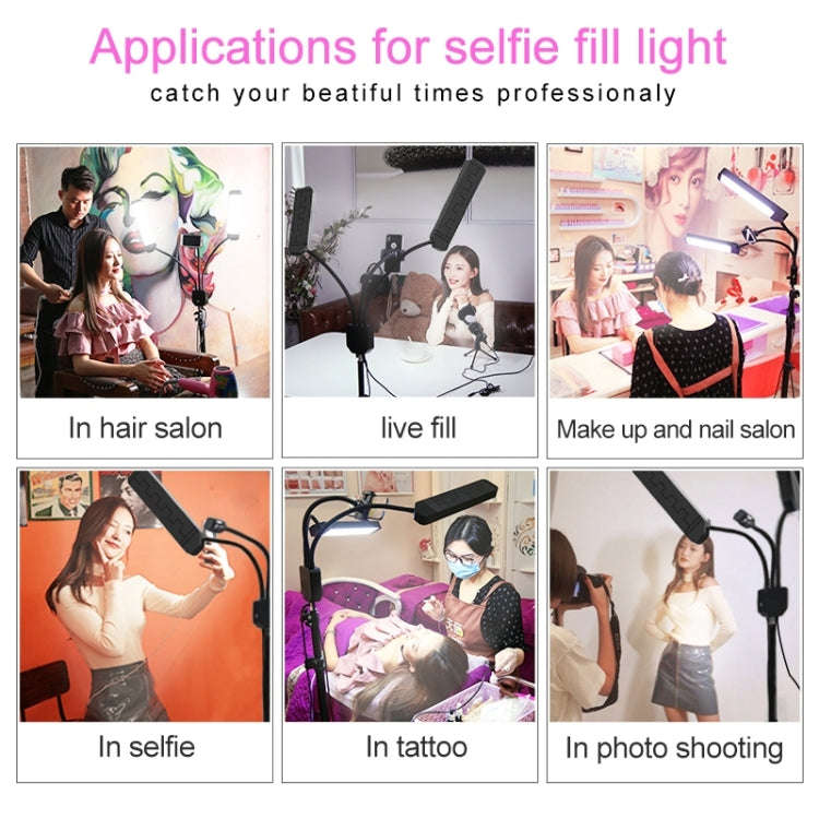 RK39 Portable Tri-color Adjustable Brightness Double Arms Fill Light with Phone Clip(Black)