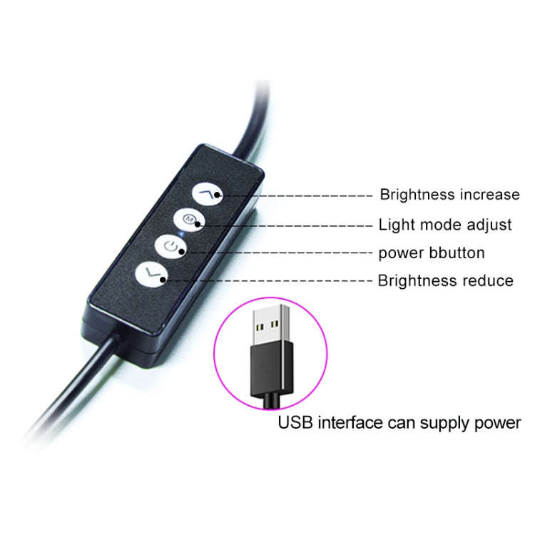 RK39 Portable Tri-color Adjustable Brightness Double Arms Fill Light with Phone Clip(Black)