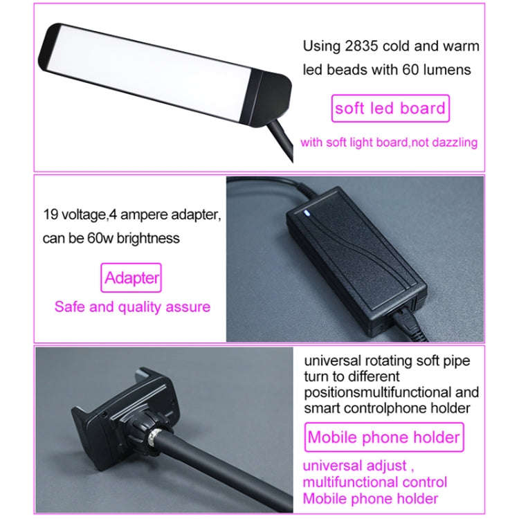 RK39 Portable Tri-color Adjustable Brightness Double Arms Fill Light with Phone Clip(Black)
