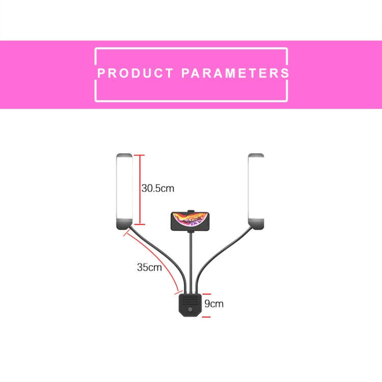 RK39 Portable Tri-color Adjustable Brightness Double Arms Fill Light with Phone Clip(Black)