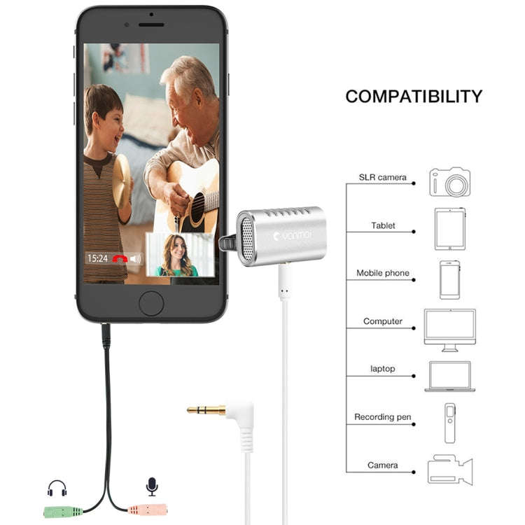 Yanmai R977 Recording Clip-on Lapel Mic Lavalier Omni-directional Double Condenser Microphone, Co...