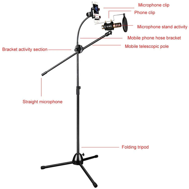 RODD NB-108 Karaoke Phone Microphone Tripod Scissor Arm Stand Holder For Studio Recording, Live B...