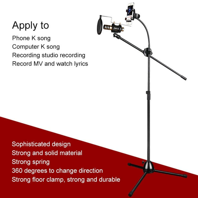 RODD NB-108 Karaoke Phone Microphone Tripod Scissor Arm Stand Holder For Studio Recording, Live B...